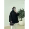 جاكيت مبطن شتوي مع سكارف عريض - أسود